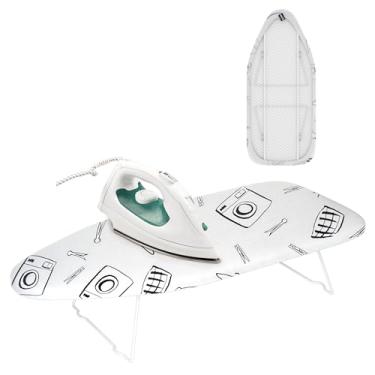 Imagem de Tábua de passar roupa de mesa dobrável pequena - capa e almofada resistente ao calor, placa de ferro compacta portátil com pés antiderrapantes para pequenos espaços e viagens, 71 cm x 30 cm, branco