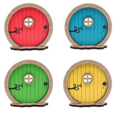 Imagem de 4 peças de porta de fada para jardim, porta de elfo em miniatura para parede, acessórios de jardim ao ar livre para árvores e tronco de árvore, mini arco de portas de conto de fadas decoração de