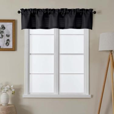 Imagem de Lecloud Saia preta para cortinas de janela de 30 cm de comprimento, cortina de cozinha pequena moderna com filtragem de luz, cortinas curtas de serapilheira para casa de fazenda de estopa com bolso