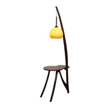 Imagem de Luminária de chão Candeeiro de pé moderno com mesa final, candeeiro lateral madeira maciça, prateleira alta rústica, luz leitura para quarto, sala estar, escritório