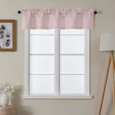Imagem de Lecloud Saia rosa blush para cortinas de janela de 30 cm de comprimento, cortina de cozinha pequena moderna com filtragem de luz, cortinas de serapilheira para casa de fazenda de estopa com bolso para