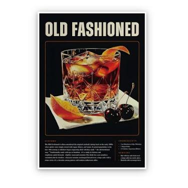 Imagem de SKINGE Vintage Cocktail Poster-Bar Carrinho Acessórios e Decoração Old Fashioned Cocktail Estética Impressões Pintura Tela Arte de Parede Para Sala de Estar Faculdade Dormitório Apartamento Decoração