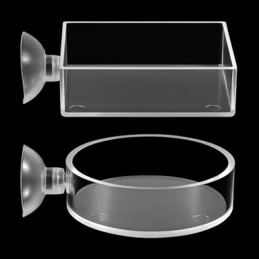 Imagem de 2 peças de prato de alimentação de camarão, prato de alimentação de aquário com ventosa alimentador de comida de peixe acrílico para tanques de água doce e salgada, redondo e quadrado