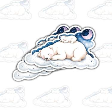 Imagem de 3 peças de adesivos de urso polar adormecido na lua, adoráveis decalques de vinil de animais árticos para laptop, caderno, diário, tablet, garrafa hidráulica, carro, presente para crianças