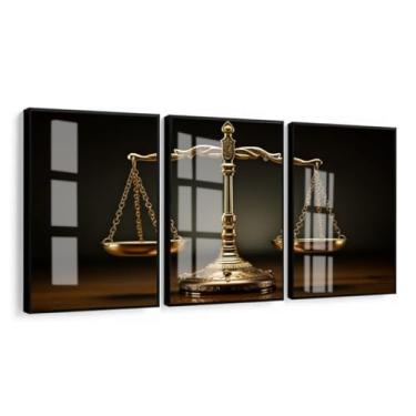 Imagem de Kit 3 Quadros Decorativos Advocacia Direito Escritório Advogado Balança Dourada 40 x 60 Com Moldura e Vidro