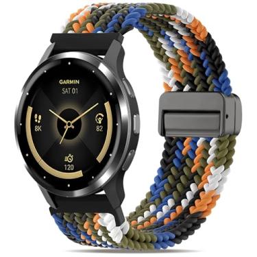Imagem de Oanux Pulseira trançada magnética de 22 mm compatível com Garmin Vivoactive 4/Venu 3/Venu 2, pulseira elástica esportiva macia de nylon elástico para Forerunner 265/255/255 Music masculino e feminino