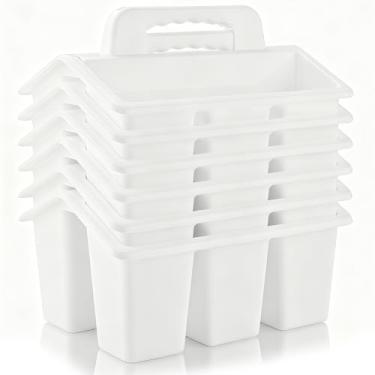 Imagem de ALINK Cesta de armazenamento para sala de aula com alça, pacote com 6 unidades de plástico, para artesanato, escritório, 4 compartimentos para crianças, lápis, giz de cera, marcador, material escolar