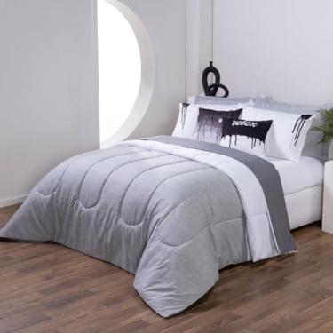 Imagem de Kit Edredom King Hipercal 400 Fios Dupla Face com Porta Travesseiro 07 Peças Colorful Cinza