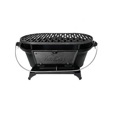 Imagem de Churrasqueira Hibachi Keleday 100% ferro fundido – Churrasco portátil japonês a carvão com portão de fogo ajustável para acampamento, pátio e quintal | Inclui tempero de óleo vegetal e base