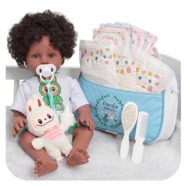 Imagem de Boneco Reborn Bebê Realista Negro Corpo Silicone Bolsa Itens