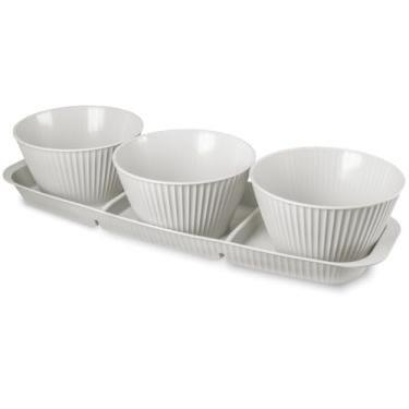 Imagem de Petisqueira de Plastico com 3 Divisórias e Tijelas para Molhoes 400ml (Cinza Claro)