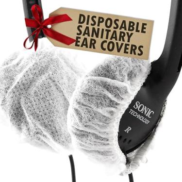 Imagem de Capas de ouvido sanitárias descartáveis Sonic Technology para fones de ouvido e fones de ouvido: 50 pares (6,3 cm) protetores de ouvido de telefone de cabeça de papel trançado - fones de ouvido