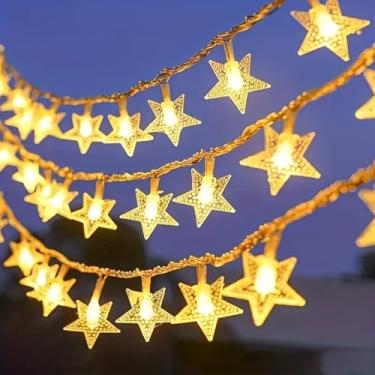 Imagem de 1 cordão de luzes em forma de estrela, alimentado por bateria (sem bateria incluída), design durável de quatro fios, luzes brancas quentes de fada para festa de casamento e decoração de ano novo