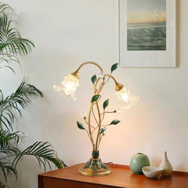 Imagem de Luminária de mesa LED contemporânea em formato de flor, estilo campestre francês, criativa, para sala de estar, quarto, escritório, casa de campo, hotel, luminária de cabeceira (E 2 lâmpadas