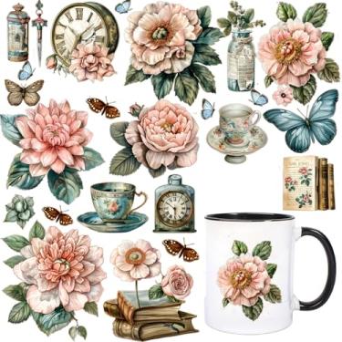 Imagem de UV DTF Cup Wraps Transfer - 16 padrões retrô folwer de garrafas, livros, adesivo de copo UV DTF para caneca garrafa de água de vidro, artesanato DIY para notebook, bagagem, laptop, carro, decalque de