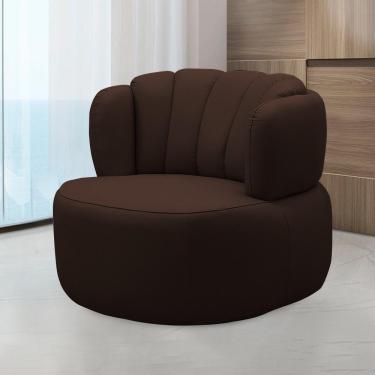 Imagem de Poltrona Decorativa Mariele Sala De Estar Base Giratória Aço Couro Marrom Chocolate