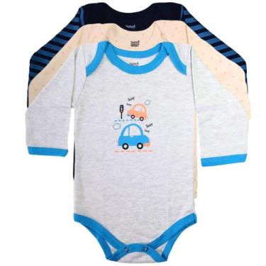 Imagem de Kit 3 body bebê manga longa 100% algodão masculino doctor baby 01-033,