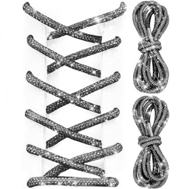 Imagem de UamGlsob Cadarços de strass com glitter, cadarços de corda redonda brilhante com diamante brilhante de cristal para tênis, moletons e botas, Preto, 63"/160cm