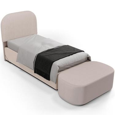 Imagem de Cabeceira Cama Box 100cm Lanna Com Puff Recamier Doha W01 Linho Bege - Lyam Decor