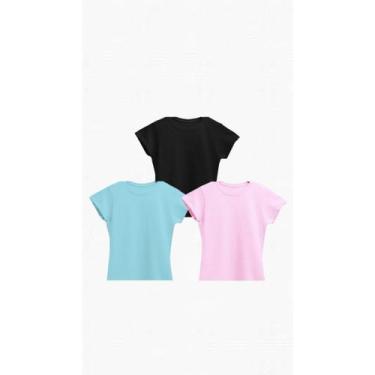 Imagem de Kit 3 Camisas Baby Look Feminina 100% Algodão Premium - Propria, Azul,
