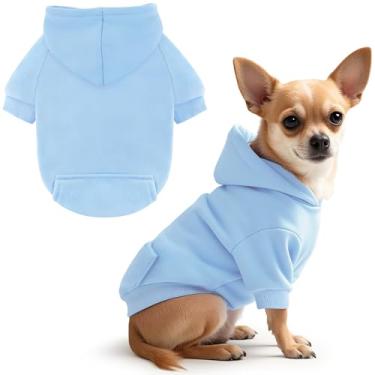 Imagem de Idepet Moletom com capuz para cães de estimação roupas para cães pequenos, colete chihuahua, casaco quente, casaco de outono, roupas para filhotes de gatos, roupas para cães (P, azul claro)
