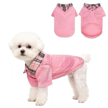 Imagem de SCENEREAL Suéteres para cães pequenos, médios e grandes, moletons com capuz para animais de estimação, pulôveres de malha de inverno com gola moderna, roupas para filhotes, casacos de clima frio, rosa