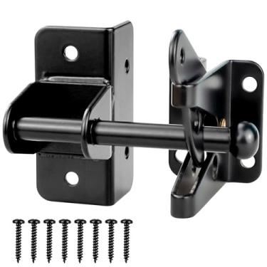 Imagem de MUSTGOOD Trava de portão automático resistente para cercas de madeira, portões de metal com travamento automático, piscina exterior, jardim, preto (pequeno)