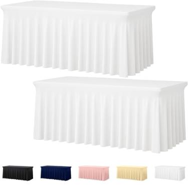 Imagem de Deep Dream Pacote com 2 toalhas de mesa brancas de elastano para mesas retangulares de 2,3 m, sem rugas, 2,8 m, toalha de mesa justa para festas, banquetes, casamentos e eventos