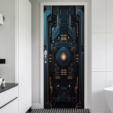 Imagem de REDAMANCY Ficção Científica Tecnologia Mecânica Moderna Cyberpunk Adesivos de Porta Decalques de Vinil Decoração Moderna Autoadesiva, Impermeável, Removível