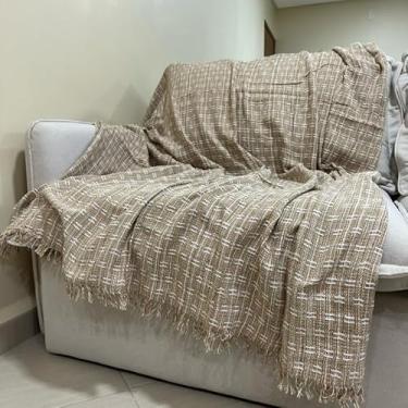 Imagem de Manta para Sofá Capa Protetora 2,40 x 1,80 Gigante Algodão Cama Decorativa Colcha Coberta(Pontilhada Bege e Branco)
