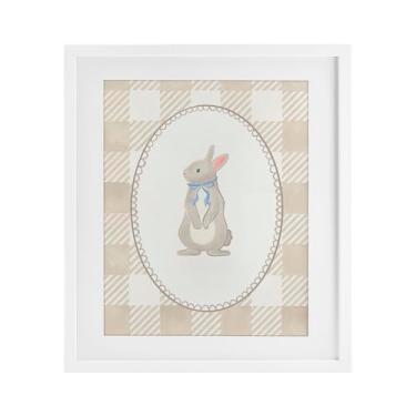 Imagem de Stupell Industries Impressão emoldurada de coelho em guingão verde branco sob vidro, design por The Paper Curator, 40,6 x 33,5 cm