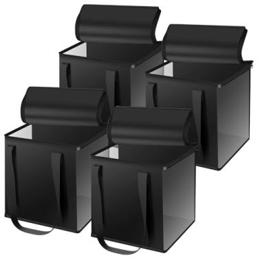 Imagem de Tcwhniev Caixa de armazenamento de discos de vinil, capa protetora transparente para discos de vinil com tampa e alça para loja, concerto, música, eventos, viagens (4 peças)