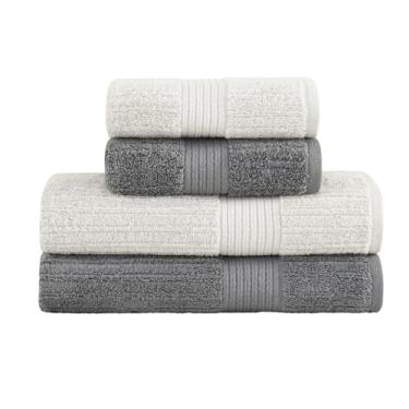 Imagem de Buddemeyer, Kit Jogo de Toalhas Buddemeyer 4 Peças Banho e Rosto Fio Penteado Canelado 100% Algodão Ultrasoft Cor:Cinza 1744/1839
