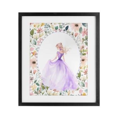 Imagem de Stupell Industries Princesa roxa com borda de pérola impressão emoldurada cinza sob vidro, design por Christine Simpson Art, 40,6 x 33,5 cm