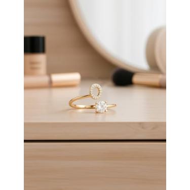 Imagem de Anéis para mulheres, simples, bonitos, empilháveis, conjunto para mulheres, moderno, anéis delicados, letras A-Z, ouro, One Size, Liga de aço, Sem pedra preciosa