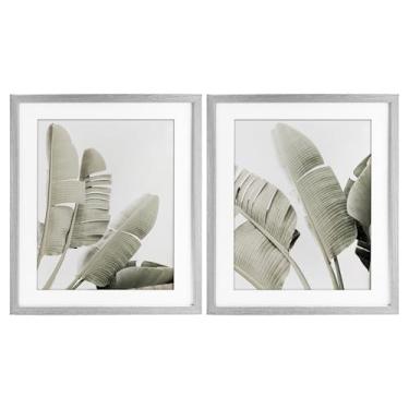 Imagem de Stupell Industries Conjunto de 2 peças de impressão emoldurada cinza de folhas de bananeira verde silenciado, design por Sisi e Seb, 40,6 x 33,5 cm
