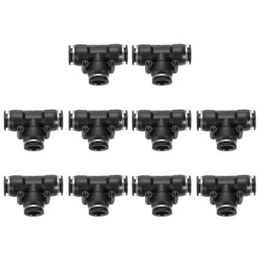 Imagem de HARFINGTON Push to Connect Fittings 1/2 polegada tubo OD t forma T plástico conexão rápida mangueira de ar kit de montagem pneumática reduzindo 3 maneiras conector de bloqueio de empurrar, preto