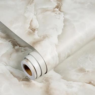 Imagem de YENHOME Papel de parede autoadesivo de mármore 76 cm x 38 cm, à prova d'água, para cozinha, banheiro, mármore, bege, papel de contato para bancadas, gabinete, vinil, fácil instalação, cobertura de