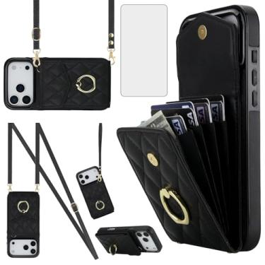 Imagem de Asuwish Capa de celular para iPhone 17 Pro 16.0 cm com protetor de tela de vidro temperado, alça transversal para pulso, anel com bloqueio de RFID, compartimento para cartão i Phone17 i17 17Pro
