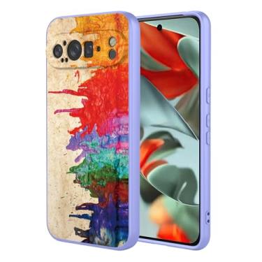 Imagem de OEURVQO Capa artística para Google 9 Pro XL, capa de silicone líquido de toque macio com forro fofo, compatível com carregamento sem fio, capa protetora para Google Pixel 9 Pro XL, aquarela roxa