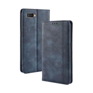 Imagem de Capa para OPPO R15X,Retro Flip magnético,Caso de telefone de couro PU,Design de carteira com 3 slots de cartão e 1 clipe de dinheiro -Blue