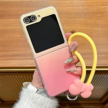 Imagem de Capa para Galaxy Z Flip6, capa rosa fofa com alça de mão e laço, capa rígida (para Galaxy Z Flip6/com alça)