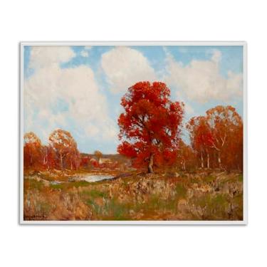 Imagem de Stupell Industries Paisagem de outono com folhagem vermelha arte giclée emoldurada preta, design por Arlington Prints, 24 x 30