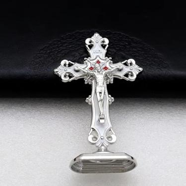 Imagem de 【Liga de zinco durável】 Enfeite de cruz para Natal e carro estatueta em forma de cruz, enfeites de Natal para painel de carro, decoração de casa e escritório - branco prateado