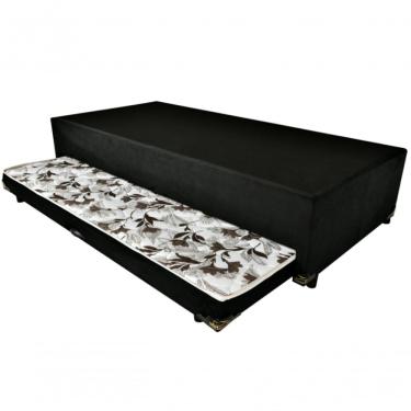 Imagem de Cama Box Solteiro Com Auxiliar Espuma Semi Ortopédica Suede 88x188 Cor:preto
