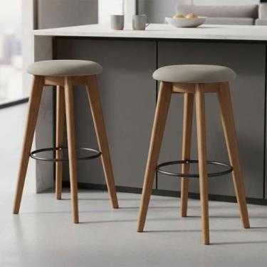 Imagem de Kit 2 Banquetas Giratórias Estofadas Linho Veludo Para Bancada Cozinha