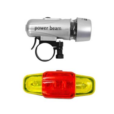Imagem de Power Beam Conjunto de Luzes LED para Bicicleta, Farol Dianteiro e Lanterna Traseira, Sinalizador com Luz Intermitente, Prata e Vermelho-Amarelo