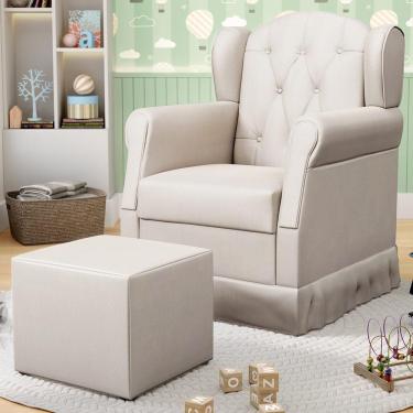 Imagem de Poltrona De Amamentação Balanço E Puff Lucy P04 Sintético Bege - Mpozenato