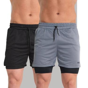 Imagem de Kit 2 Shorts Academia Masculino 2em1 Drifit com ProteçãoUV Bolso Ocult