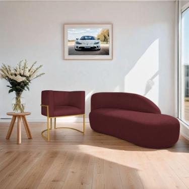 Imagem de Kit Divã Luna 160cm Lado Direito E 01 Poltrona Base De Ferro Dourada Suede Cor Bordô